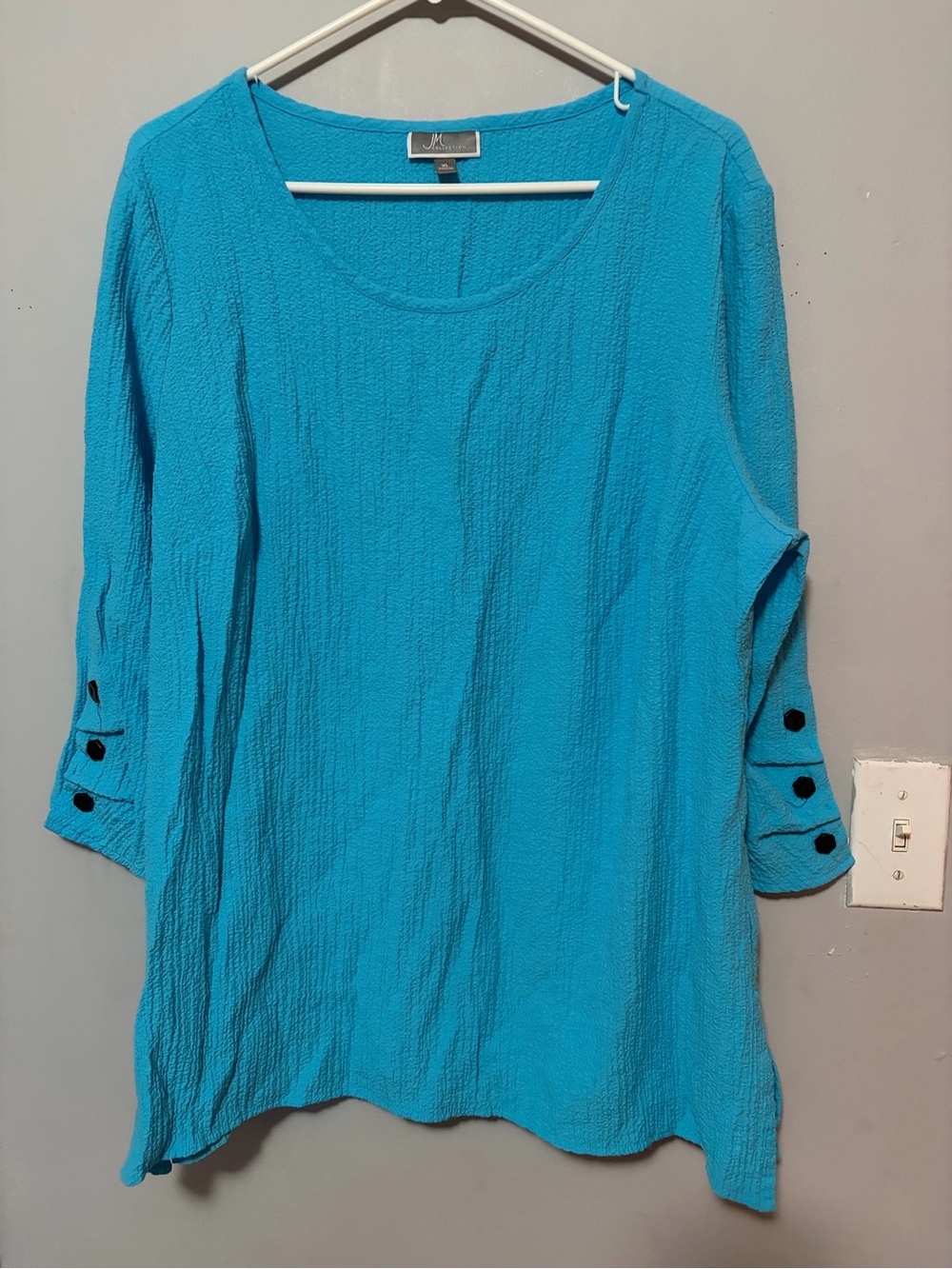 JM Collection Turquoise Crinkle Button-Sleeve Tunic